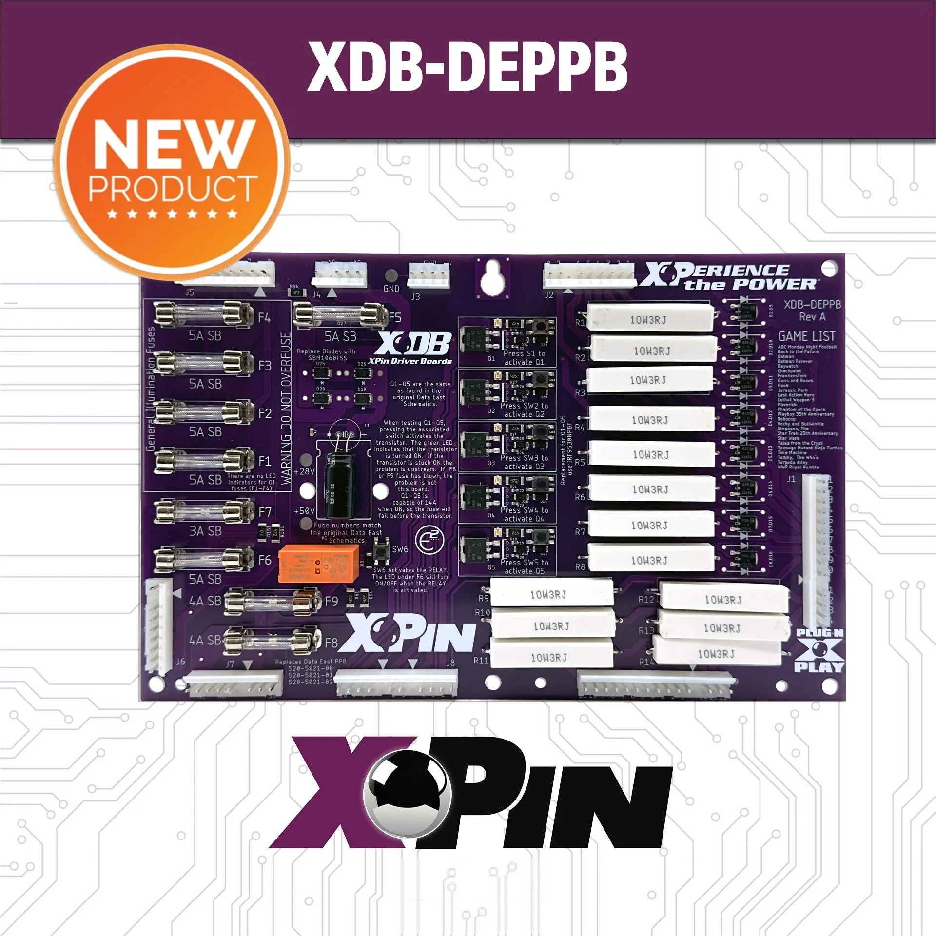 XPin Data East PPB board 520-5021-00 520-5021-05