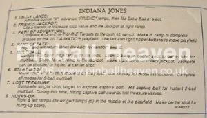 Instruction card, Indiana Jones