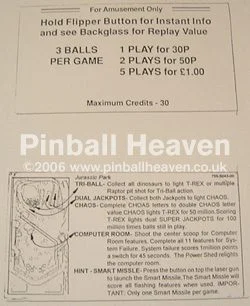 Instruction card, Jurassic