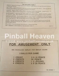 Instruction card, Addams Family