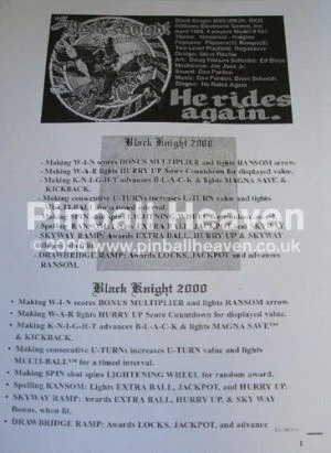 Instruction Card, Black Knight 2k