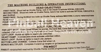 Instruction Card Bride of Pinbot