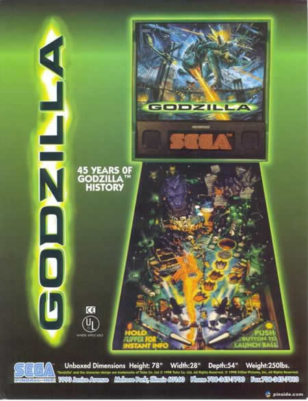 Sega Godzilla Pinball Machine