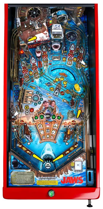 Jaws 50th Anniversary Pinball Machine Now available at just £8329 plus VAT Jaws 50th Anniversary Pinball Machine Now available at just £8329 plus VAT