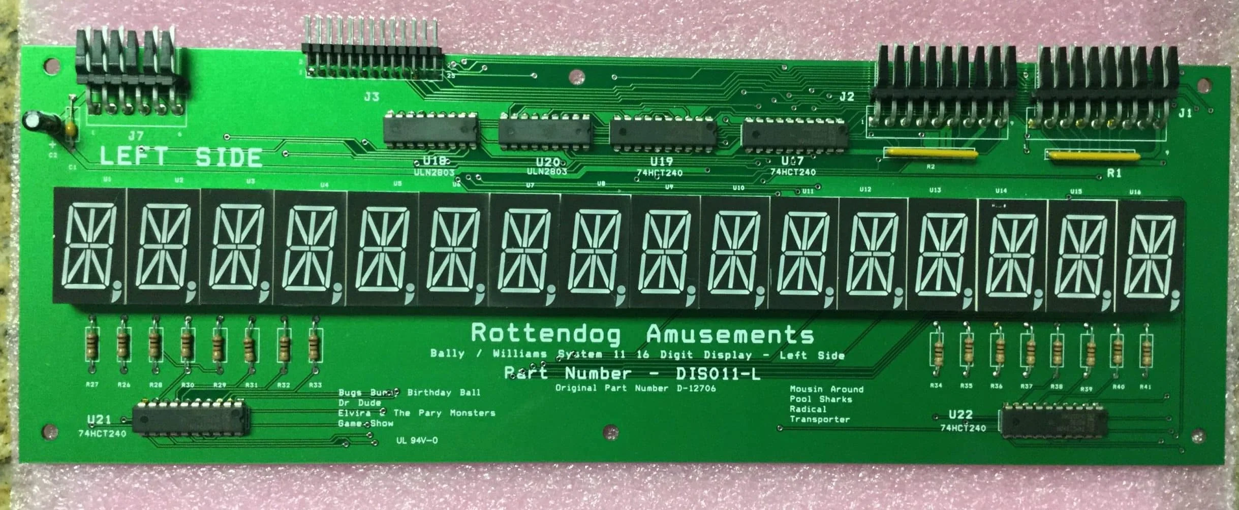Williams L/R S11 A/N Display Board Set , DIS011